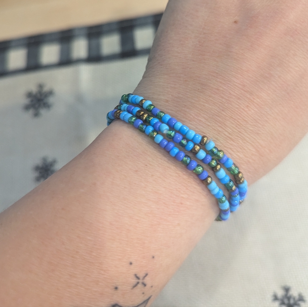 Three Handmade Seed Bead Bracelet Stack - Picture 2 of 4